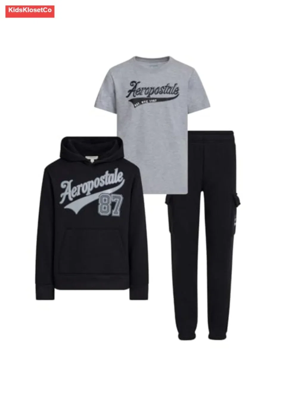 Boys 3-Piece Outfit Set: Fleece Hoodie, Cargo Sweatpants, T-Shirt